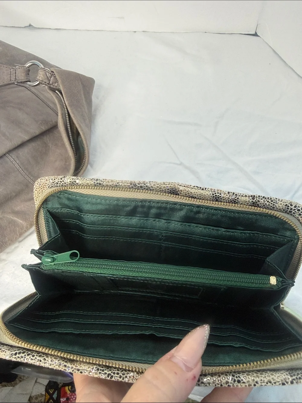 Leather Crossbody Bag with Leopard Print Wallet - Gray and VIDA WALLET